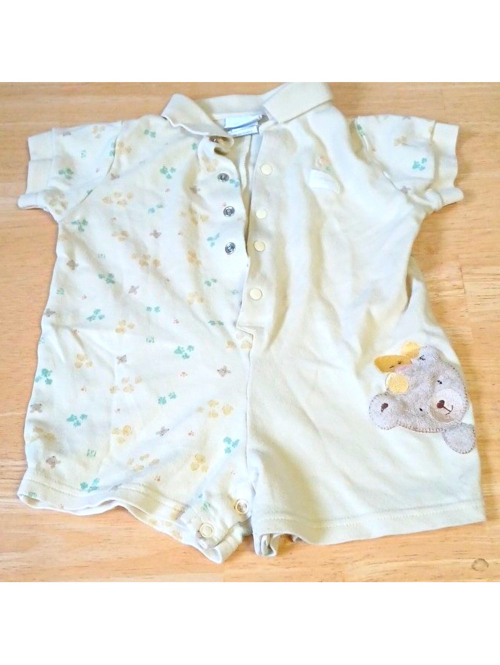 Baby Carters 6-9 Months Cotton Knit Romper Collared Snap Bear and Duck yellow